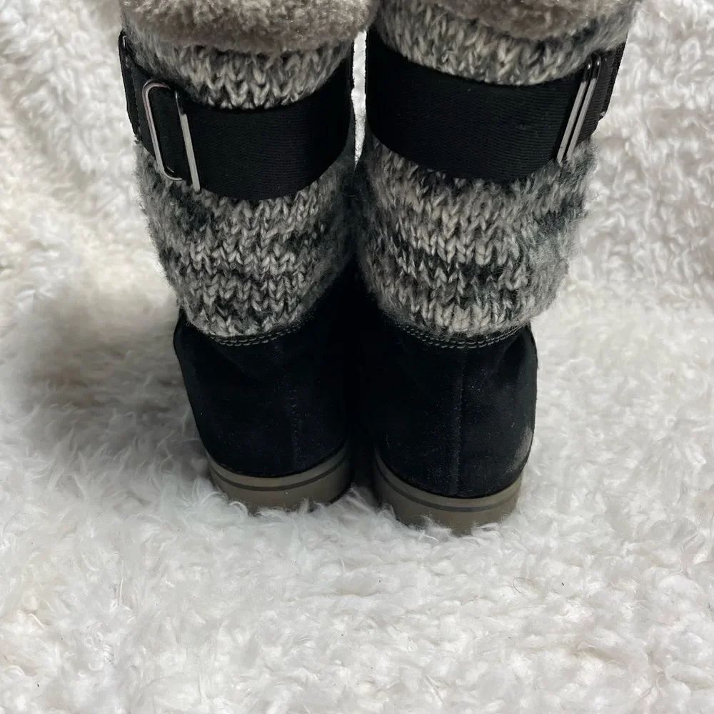 White Mountain black leather suede and gray knit boots faux fur lining size 8.5M - Picture 5 of 10
